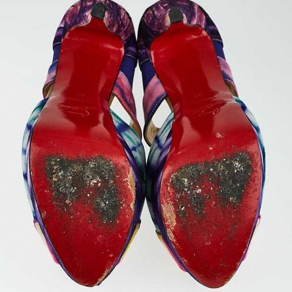 Christian Louboutin Multicolor Tie-Dye Fabric Cut-Out Pitou 140 Booties - Picture 2 of 4